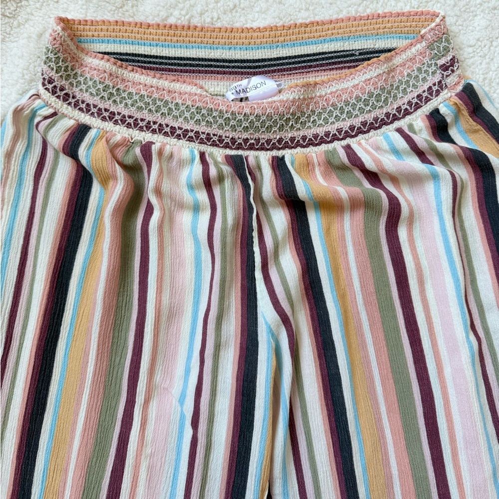 Y2K 89th & Madison Striped Wide-Leg Knit Linen Pants Multicolor Stripes - Picture 2 of 4